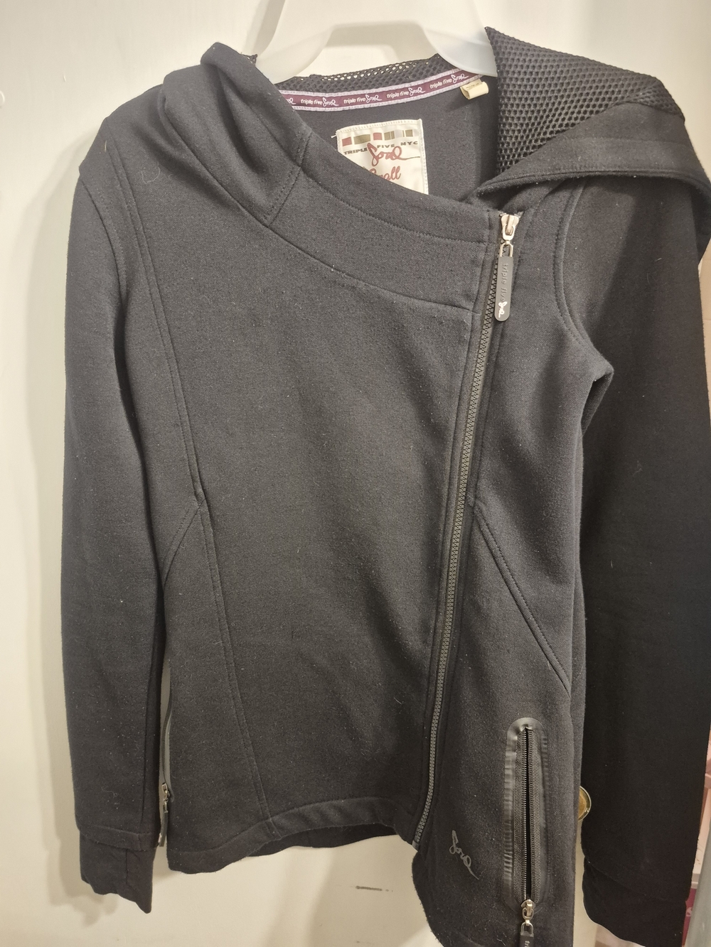 Triple Five Soul Black Asymmetrical Zip Hooded Bomber